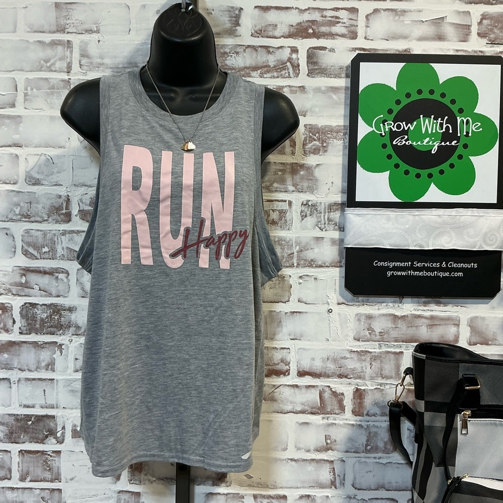 Brooks Women's Gray Tank Top with Pink RUN Graphic